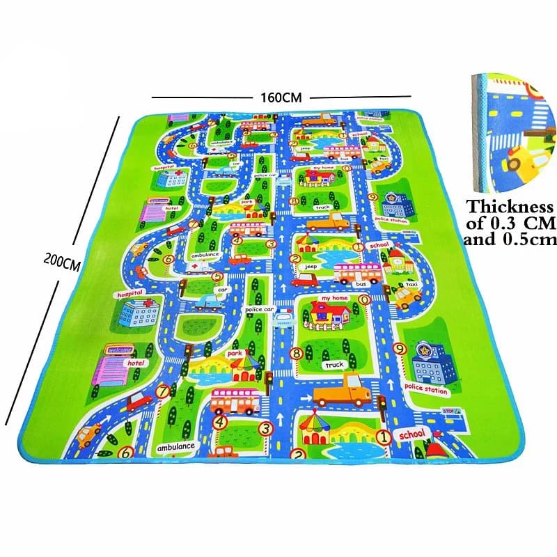 Tapete infantil em espuma EVA verde com 4 peças, estampa de cidade e ruas para berçário 200x160cm