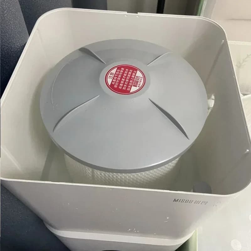 Interior do umidificador de ar Misou branco mostrando filtro e tampa cinza para Xiaomi Air Purifier