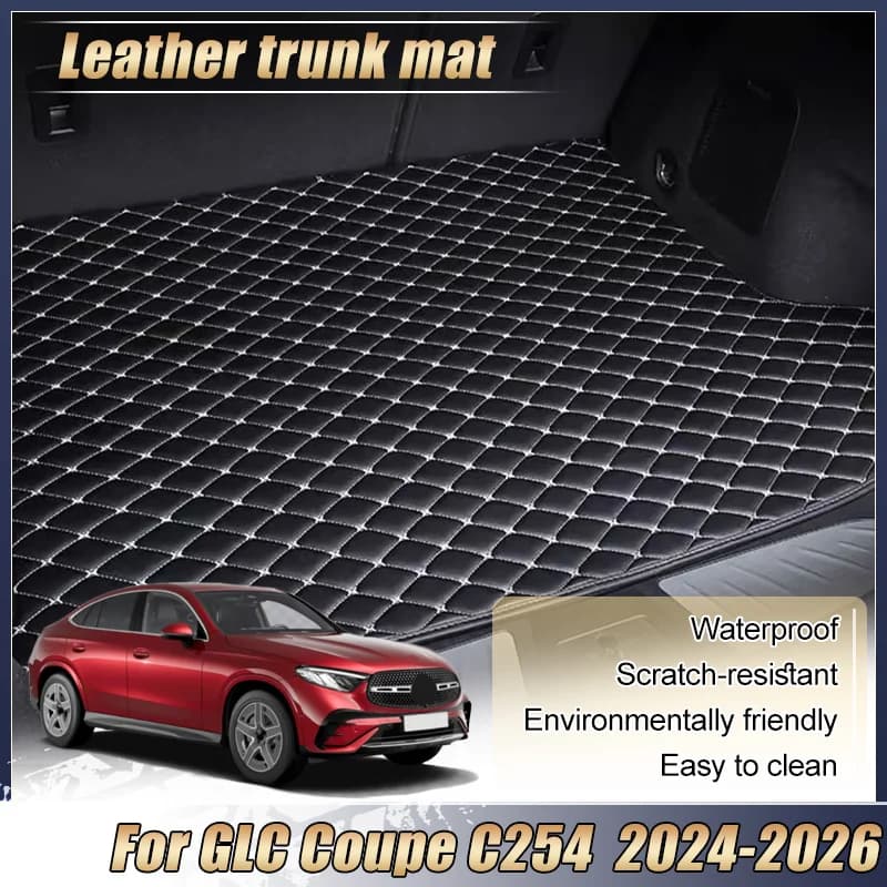Tapete protetor de porta-malas em couro para Mercedes Benz GLC C254 Coupe 2024-2026, preto, impermeável e resistente a arranhões.
