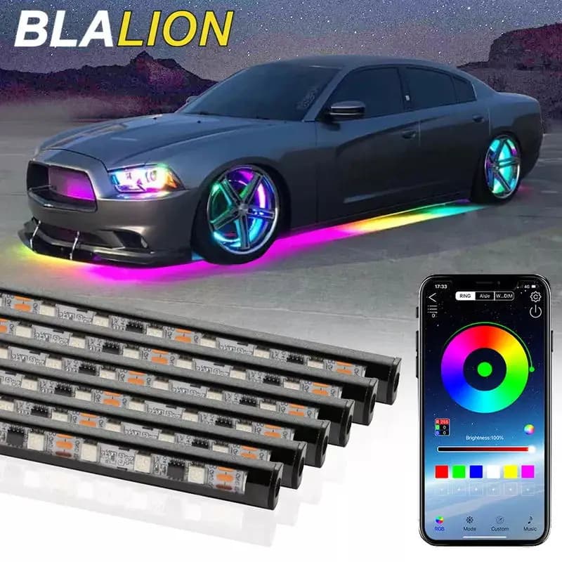 Seametal carro flexível underglow luz de tira led underbody controle remoto app rgb luzes néon atmosfera lâmpada para decoração automóvel