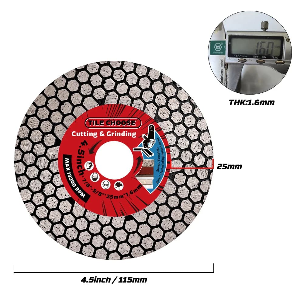Disco de corte de diamante 115mm para cerâmica e mármore com furo 22,23mm e espessura 1,6mm