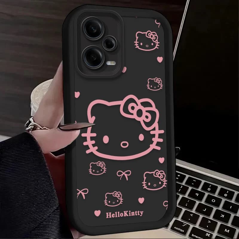 Capa preta para celular Xiaomi Redmi com estampa rosa Hello Kitty e proteção antirrisco