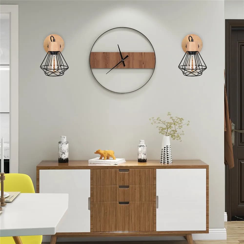 Vintage conduziu a luz de parede retro loft industrial lâmpada parede e27 madeira ferro preto gaiola abajur arandela iluminação interior wandlamp