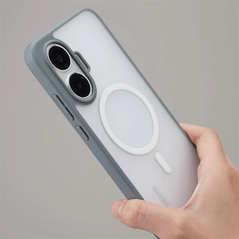 Capa cinza magnética para Xiaomi POCO F7 5G Redmi Turbo 4 Pro com proteção para botões e compatível com Magsafe