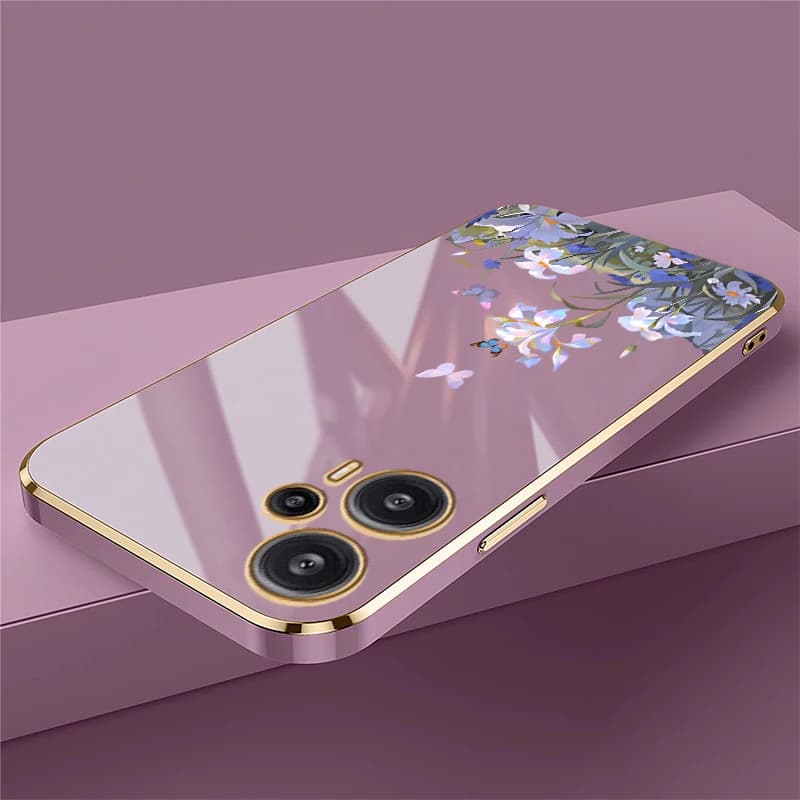 Capa de telefone rosa com padrão floral e borboletas para Xiaomi Poco F6 Pro F5 F3 C40 C31