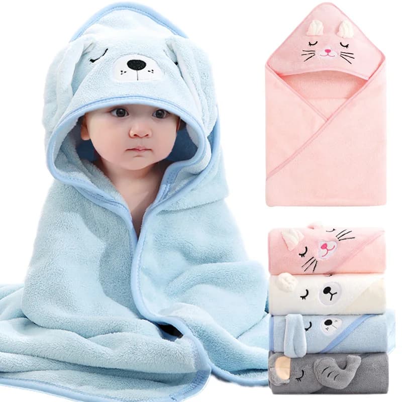 Toalha de banho para bebê com capuz e design de cão azul
