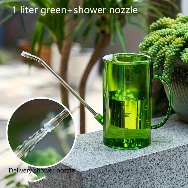 Regador de bico longo verde de 1 litro para jardinagem doméstica