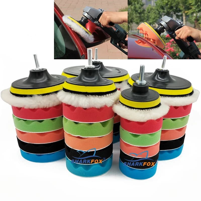 Kit de almofadas de polimento Sharkfox com suporte e uso em máquina para polimento automotivo