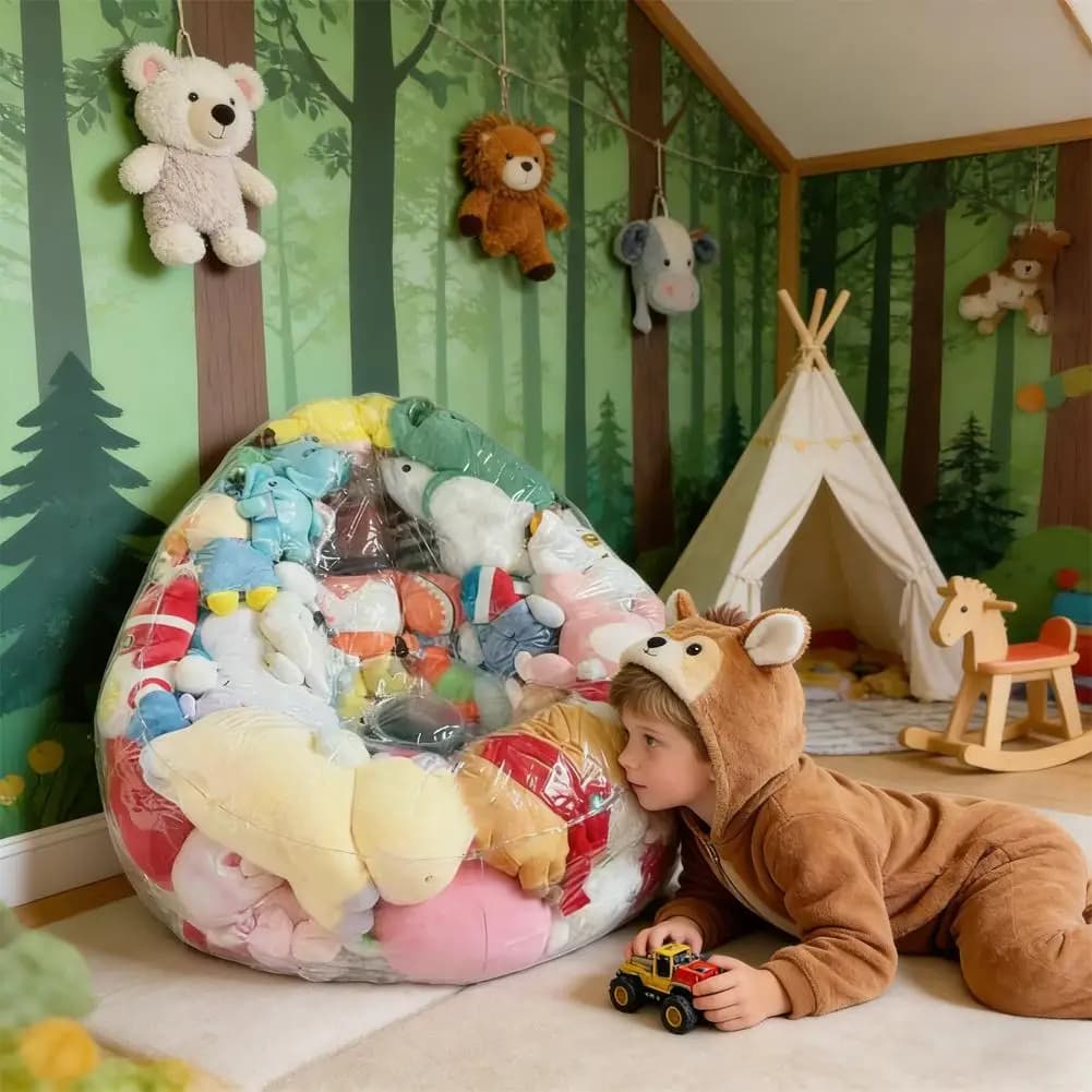 Organizador inflável transparente para sofá com grande capacidade, bolsa de armazenamento de brinquedos em PVC, solução de armazenamento multiuso.