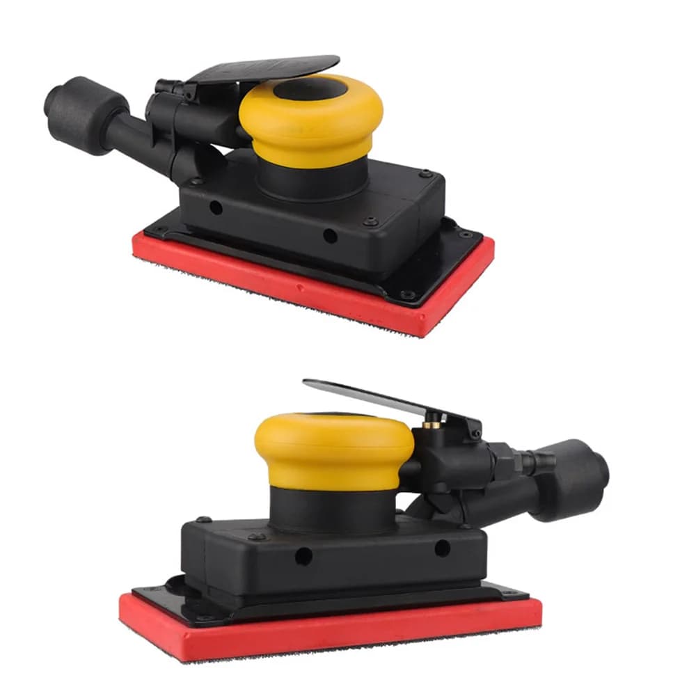 Lixadeira orbital pneumática Hifeson preta com base retangular vermelha 70x198mm