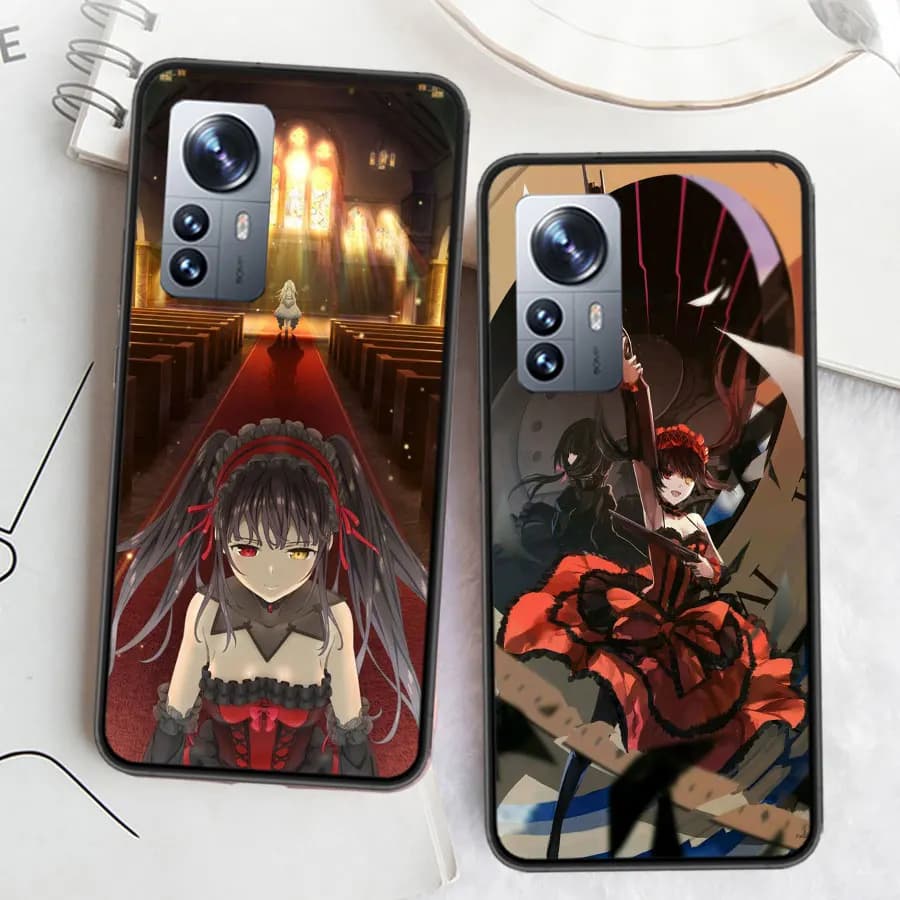 Capa de celular TPU vermelha com design anime Tokisaki Kurumi em cenário de igreja para Xiaomi Poco