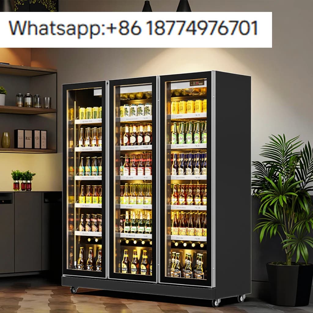 Congelador Vertical de Três Portas com Porta de Vidro, Refrigerador Comercial, Congelador de Bebidas
