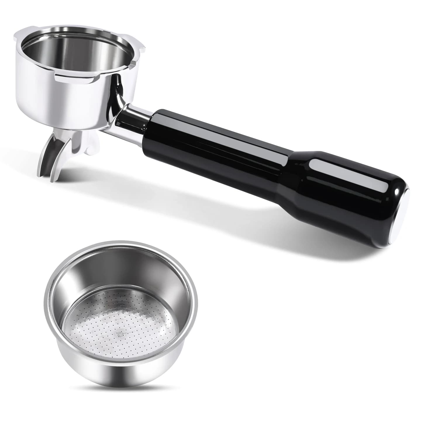 Portafiltro de café com bico duplo de 51mm em aço inoxidável com cesta de filtro de substituição