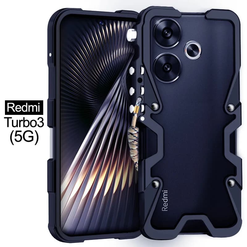 Capa de telefone em metal e alumínio com design mecânico e crânio para Xiaomi Redmi Turbo 4, 3, Turbo 3 Pro, capa mecânica artesanal.