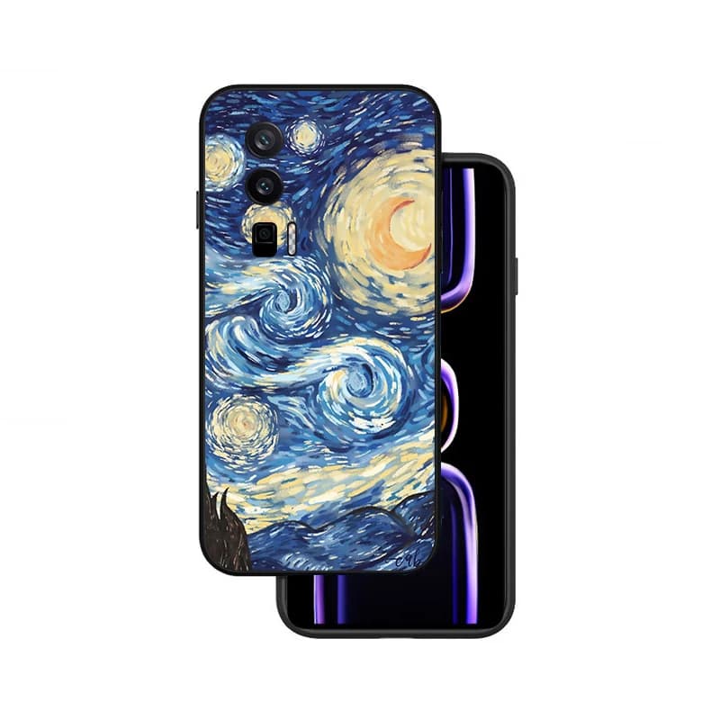 Capa para celular Xiaomi com estampa artística Noite Estrelada Van Gogh azul estilo pintura a óleo