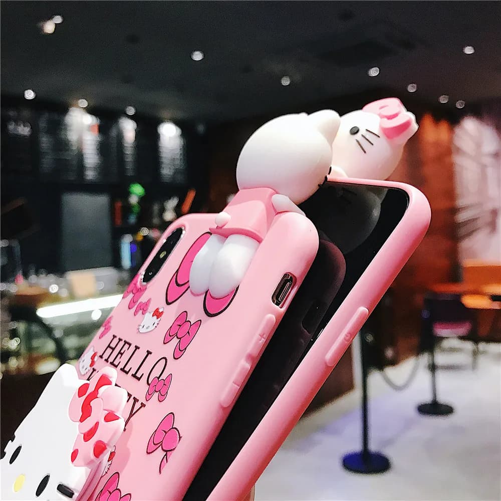 Capa Shy Hello Kitty para Samsung Galaxy A12 A11 A71 A51 A52 A22 A02s A32 A13 A53 A03s A04s A20s A33 A73 A23 com alça de suporte