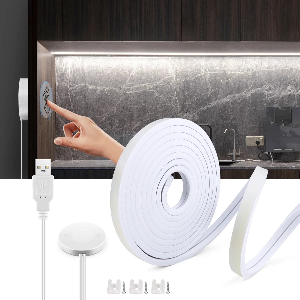 Usb 5v led sob a luz do armário tira cob regulável noite fita de néon com madeira penetrável mão varredura interruptor do sensor toque para cozinha
