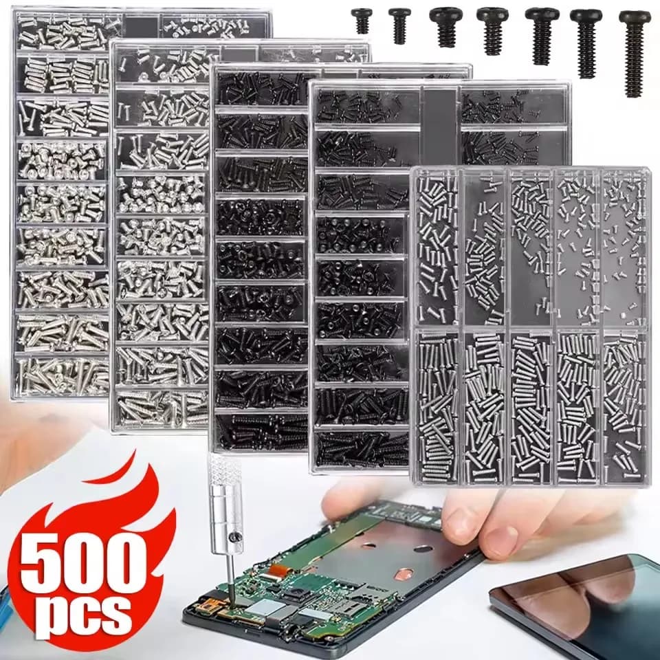 Kit de parafusos para notebook, 500 peças, 18 tamanhos, para reparos de computador