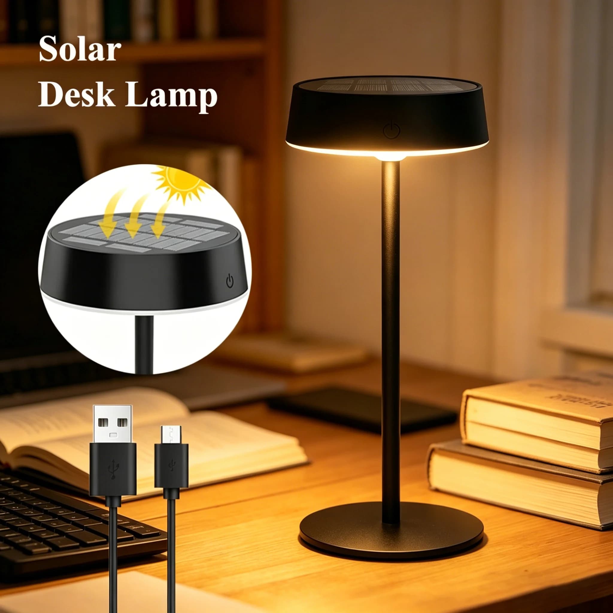 Luminária de mesa com 3 temperaturas de cor, luz solar, para quarto, camping, duas opções de carregamento, à prova d'água, luz noturna para casa