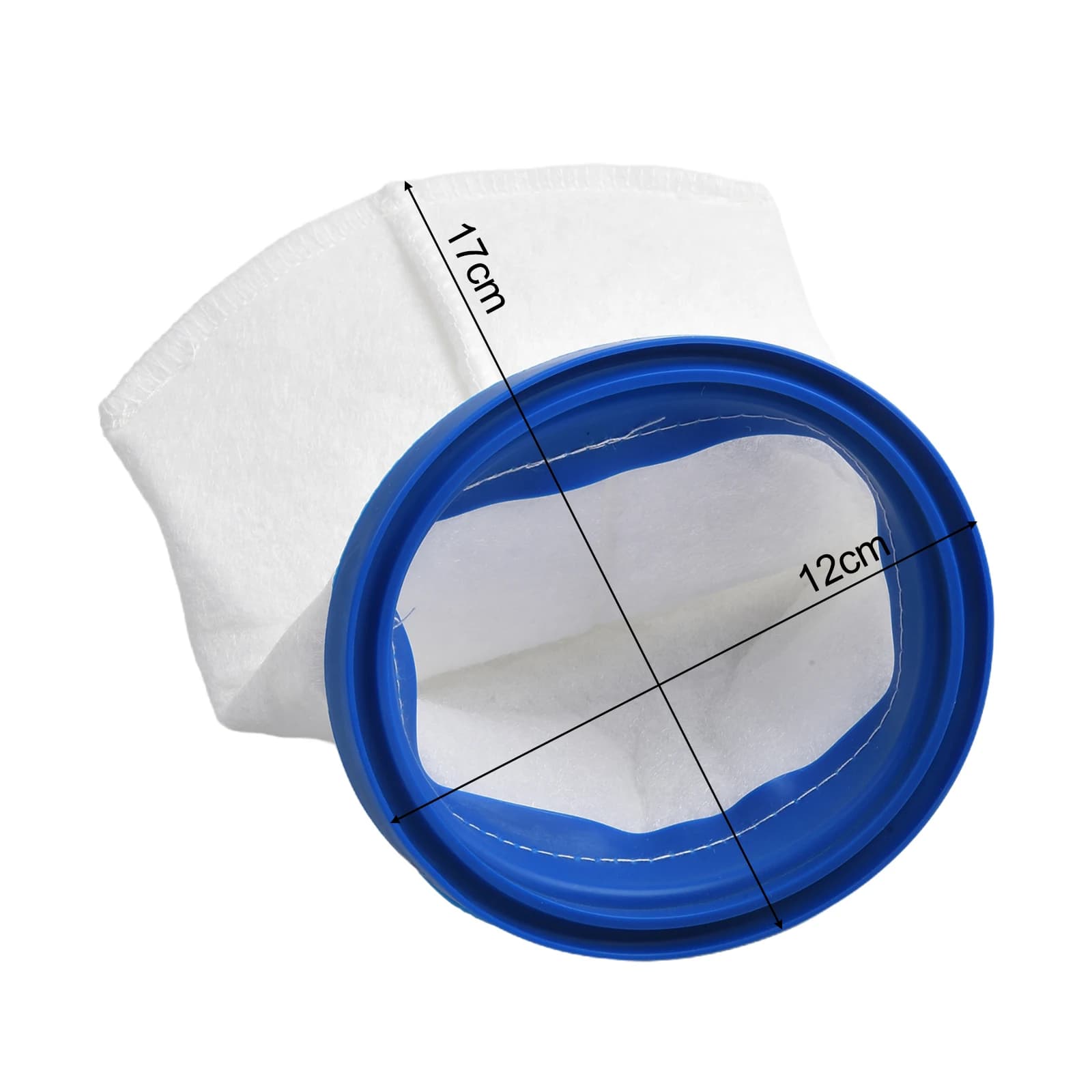 2 sacos de filtro de vácuo para piscina brancos com bordas azuis