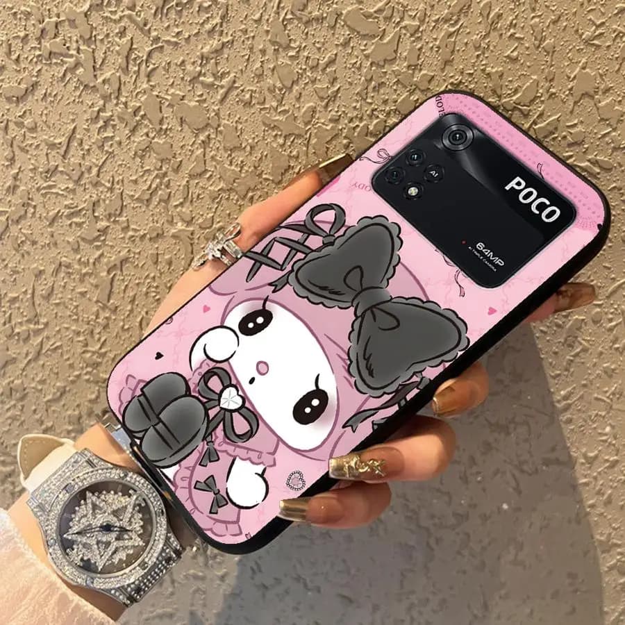 Capa rosa para Xiaomi Poco com estampa do personagem My Melody da Sanrio, design fofo e proteção