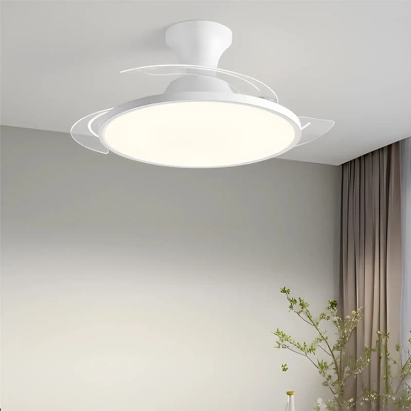 Ventilador de teto moderno com luz LED e lâminas invisíveis, branco