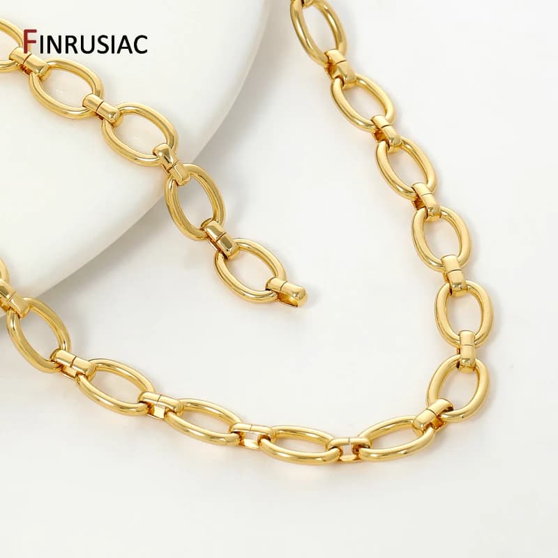Corrente o grande de latão banhado a ouro 18k, 7*10mm, para fazer jóias, correntes de ligação de metal de alta qualidade para colar, pulseira, acessórios