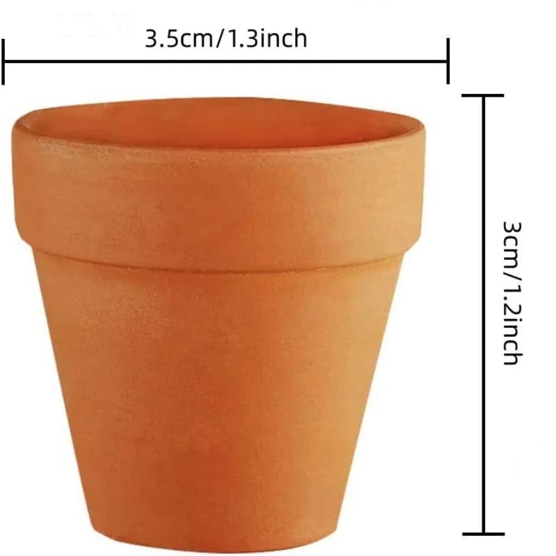 Pequenos potes de cerâmica de terracota com plantas verdes