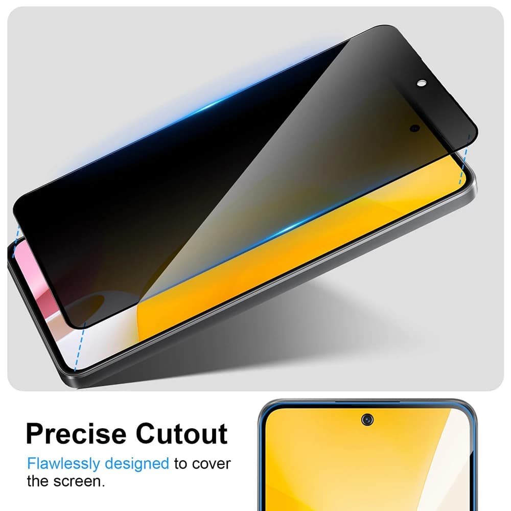 Protetores de tela de vidro temperado anti-espião para Xiaomi, 5 unidades, 8K HDR, anti-spy, full coverage, anti-fingerprint
