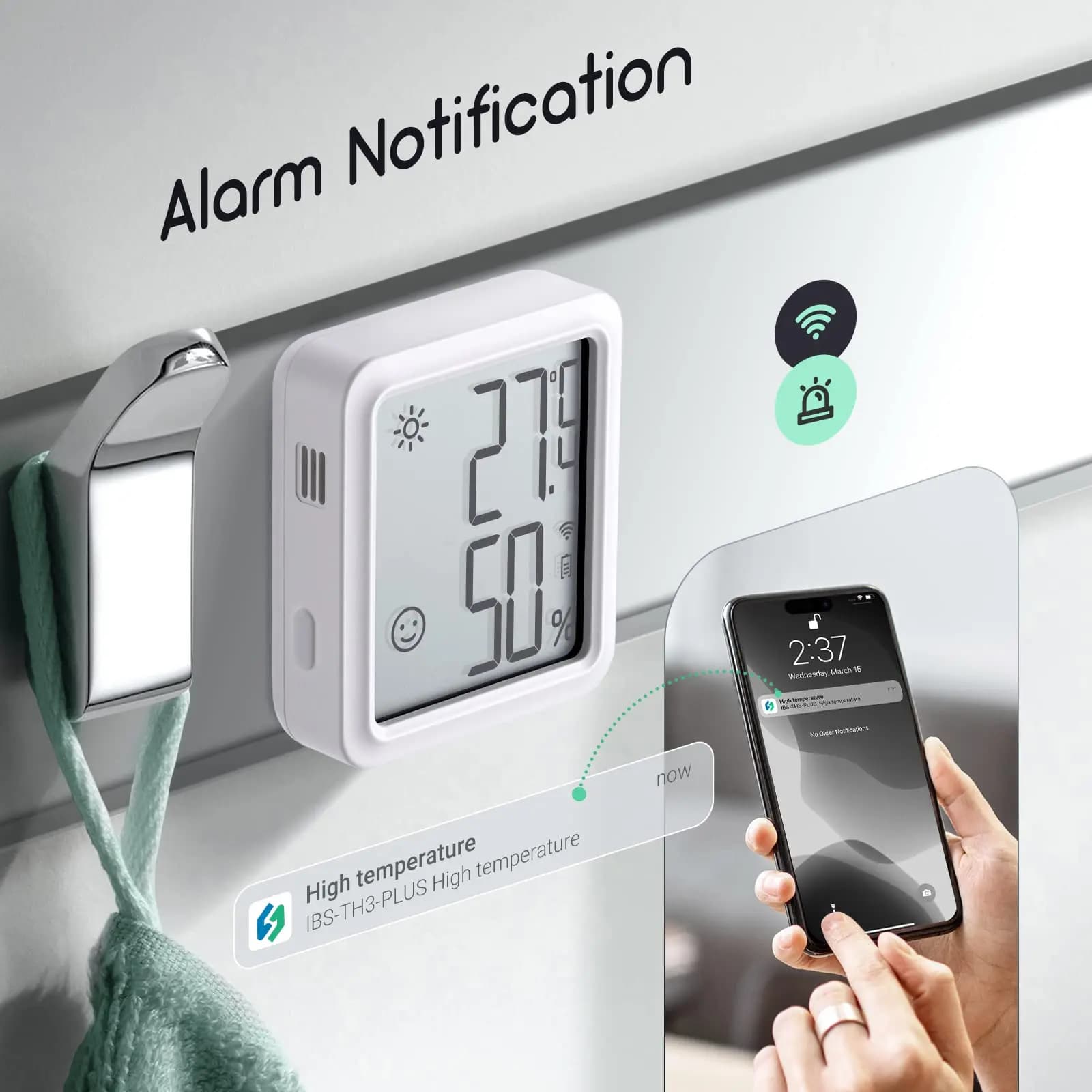 Termômetro e higrômetro digital Inkbird IBS-TH3-Plus branco com notificação de alarme via smartphone