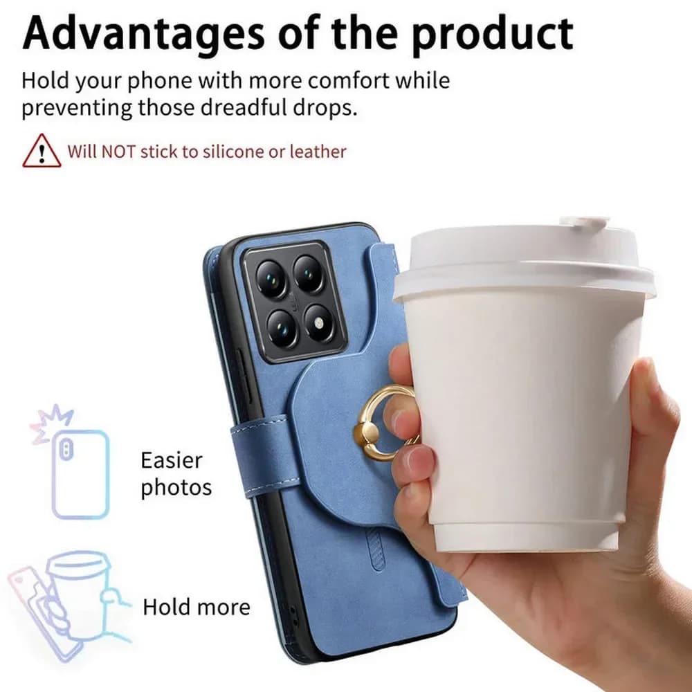 Capa para celular Xiaomi Redmi Note 14 azul com anel para melhor pegada e prevenção de quedas