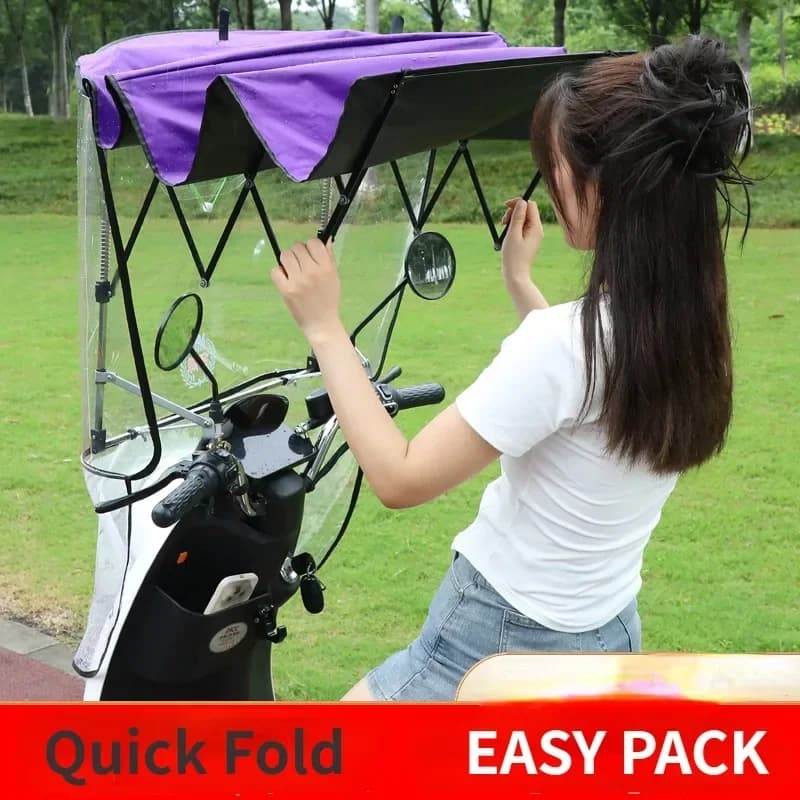 Dossel retrátil para motocicleta elétrica, fácil de dobrar e guardar.