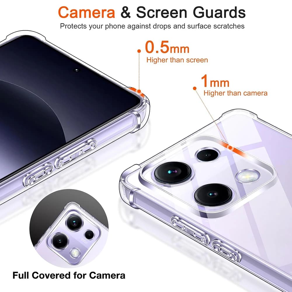 Capa ultrafina transparente para Xiaomi Redmi Note 14 com proteção de câmera e tela reforçada