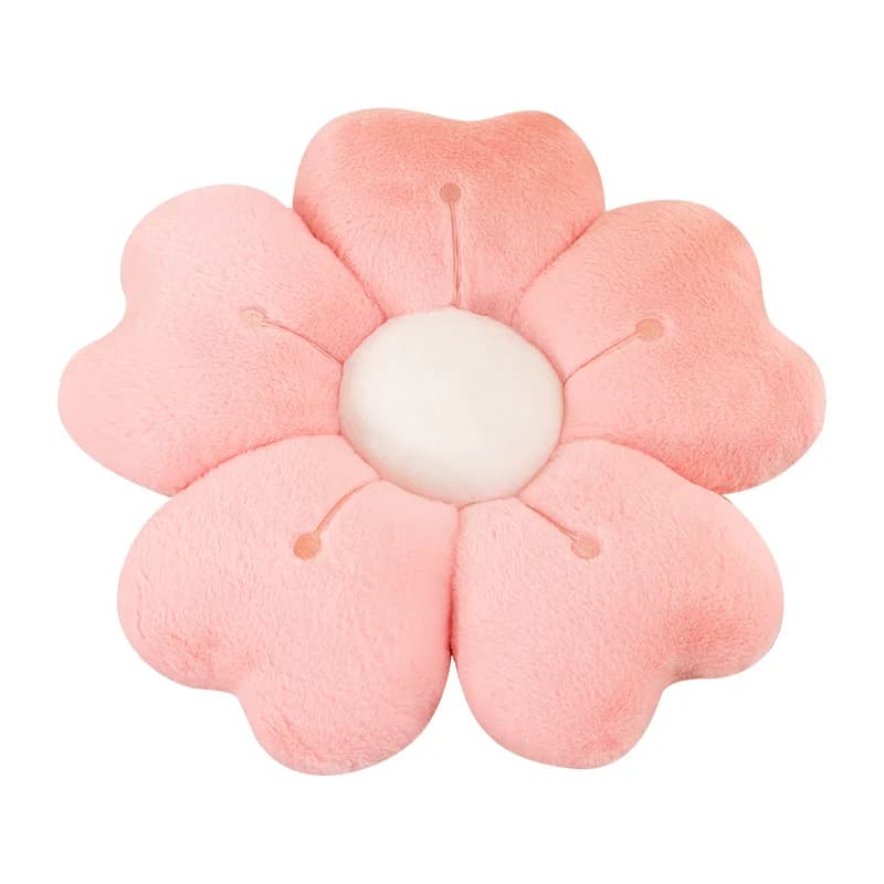 Almofada de pelúcia flor rosa com centro branco, decorativa e confortável para sofá