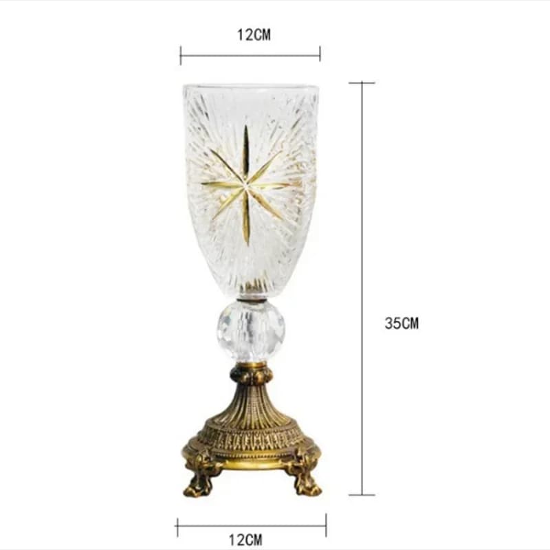 Vaso decorativo nórdico grande em cerâmica transparente com detalhes dourados, medidas 35cm altura e 12cm largura