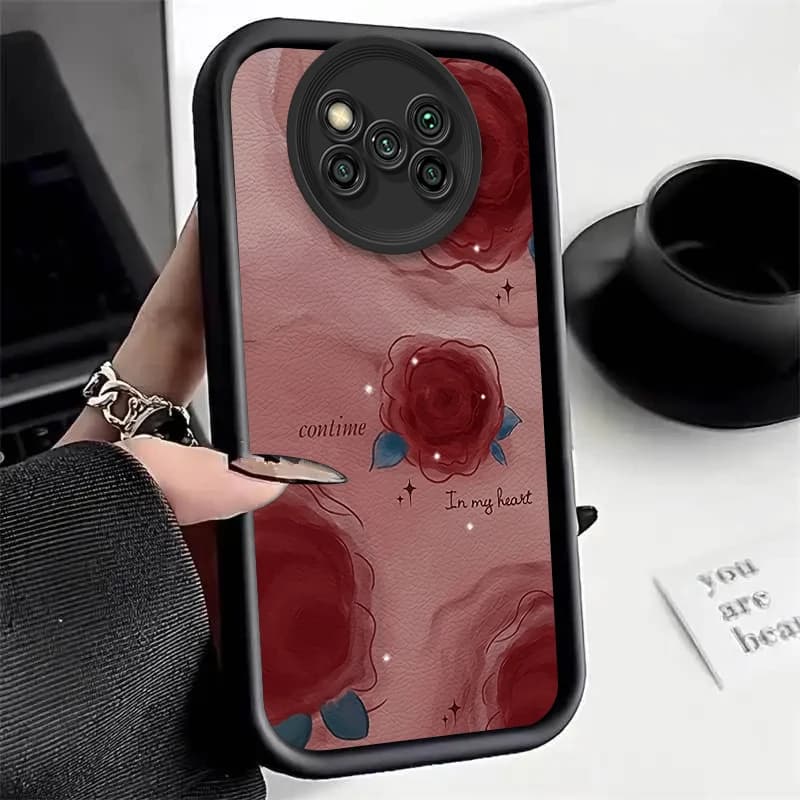Capa para celular Poco Xiaomi Mi com design de rosas vermelhas em silicone com borda preta