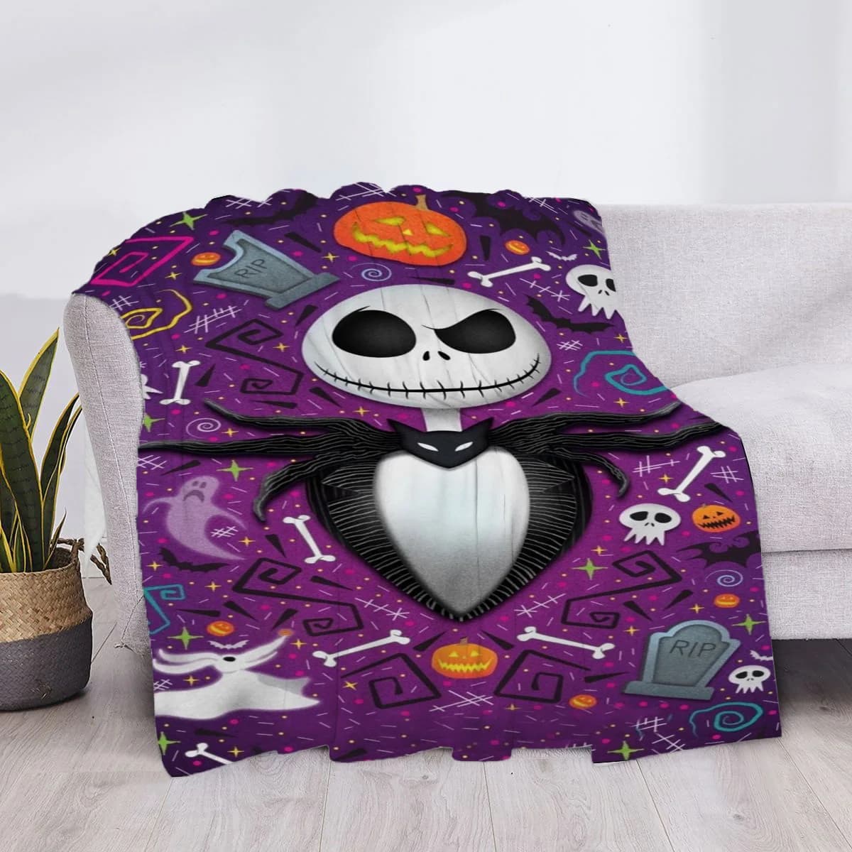 Cobertor fofo com Jack Skellington de pesadelo antes do Natal, microfibra, xadrez luxo, sofá, joelho, anime