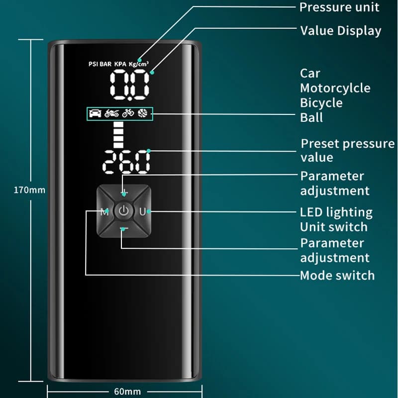Compressor de ar para carro, 8000mah, 12v, 150psi, elétrico, sem fio, portátil, bomba de inflar pneus para motocicleta, bicicleta, carro, bolas de pneus