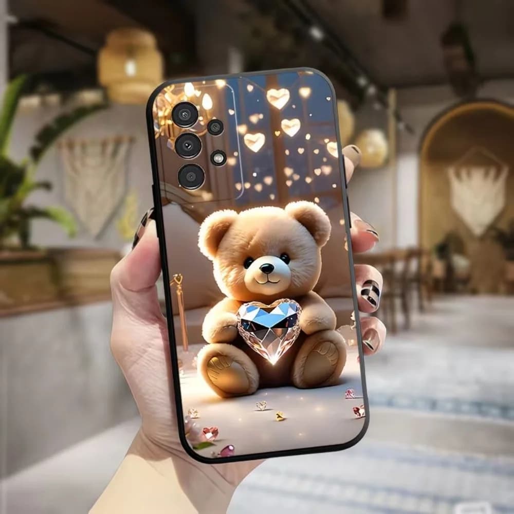 Capa de telefone pintada com cristais Little Bear Love para Samsung Galaxy A73 A72 A71 A70 A56 A55 A54 A53 A52 A51 A50 S 4G 5G