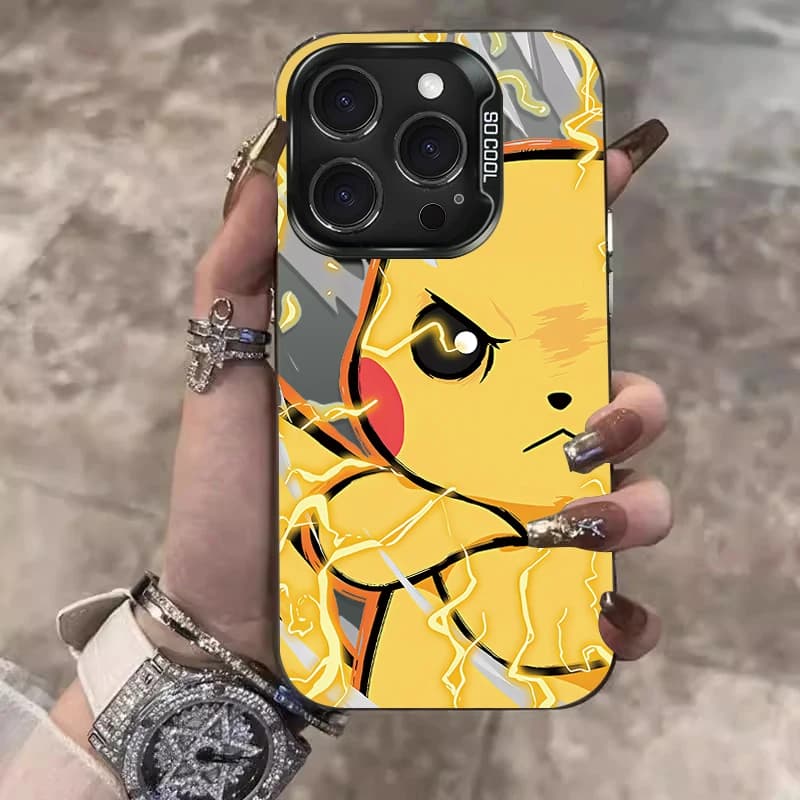 Capa para celular Xiaomi Redmi com design Pikachu amarelo e detalhes de eletricidade Pokémon