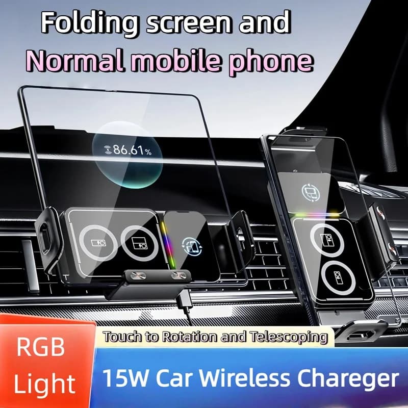 Suporte universal para carro com carregamento sem fio 360° e suporte rotativo para smartphones