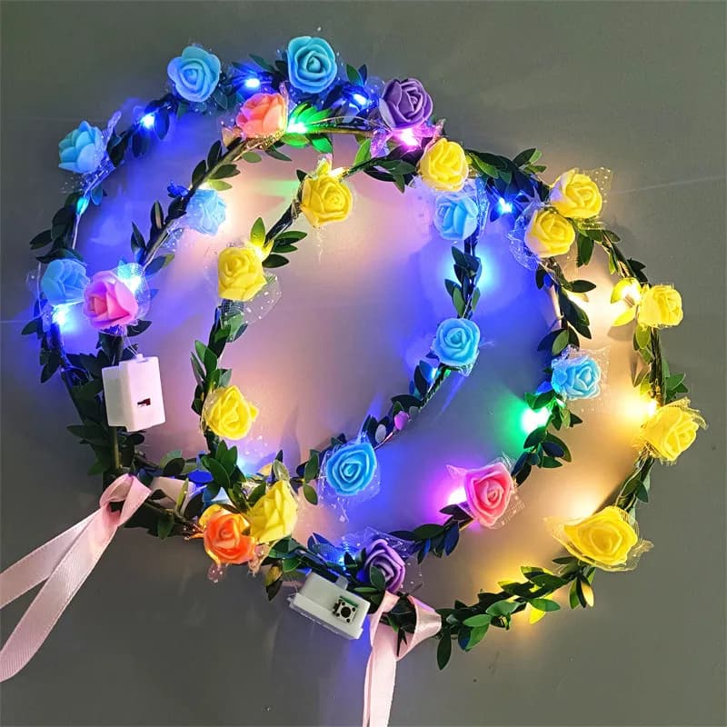 Guirlanda luminosa coroa de flores multicolorida com 10 peças e luzes a bateria