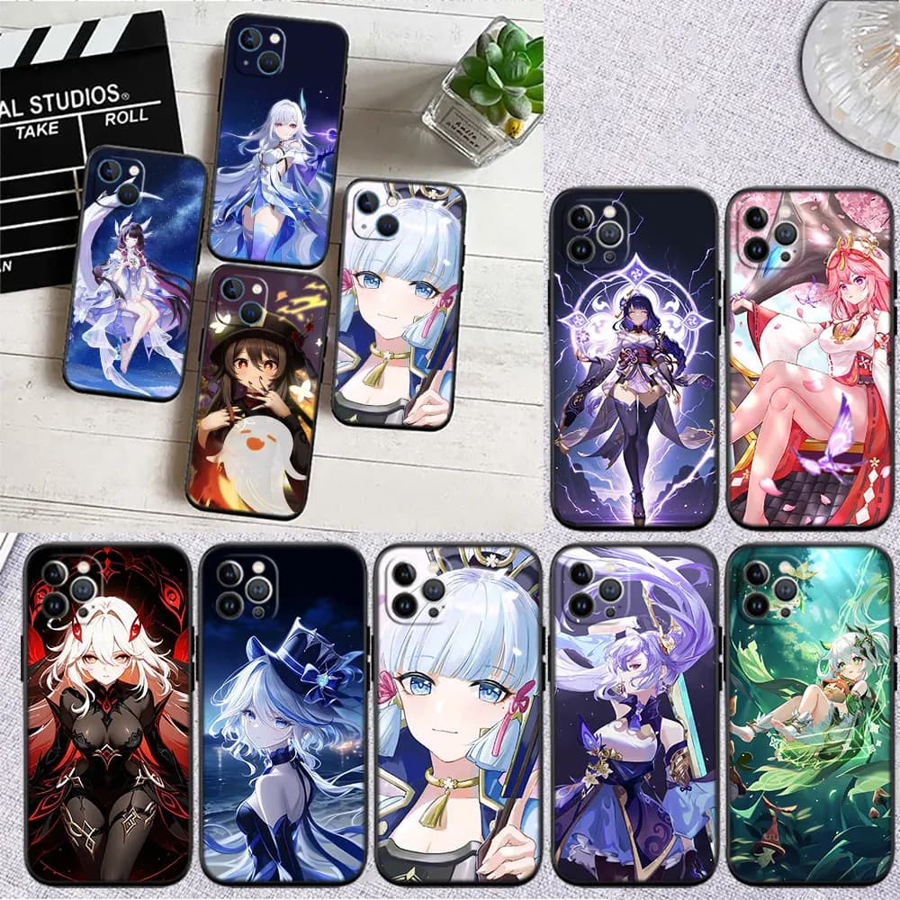 Conjunto de capas de telefone soft Genshin Impact com personagens coloridos para Xiaomi Poco modelos variados