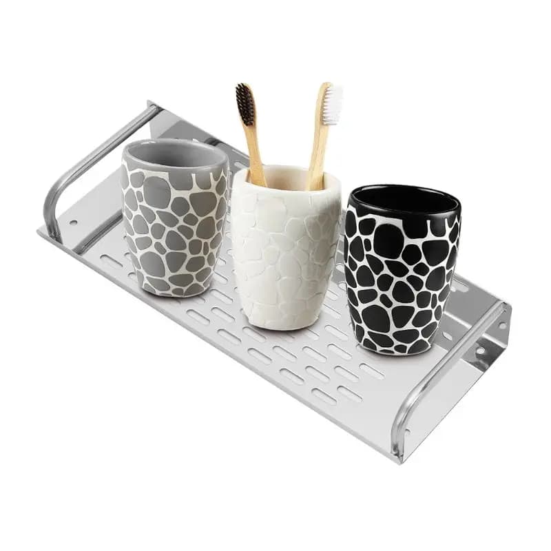 Prateleira de parede Jácotei em aço inoxidável com copos decorativos para cozinha ou banheiro