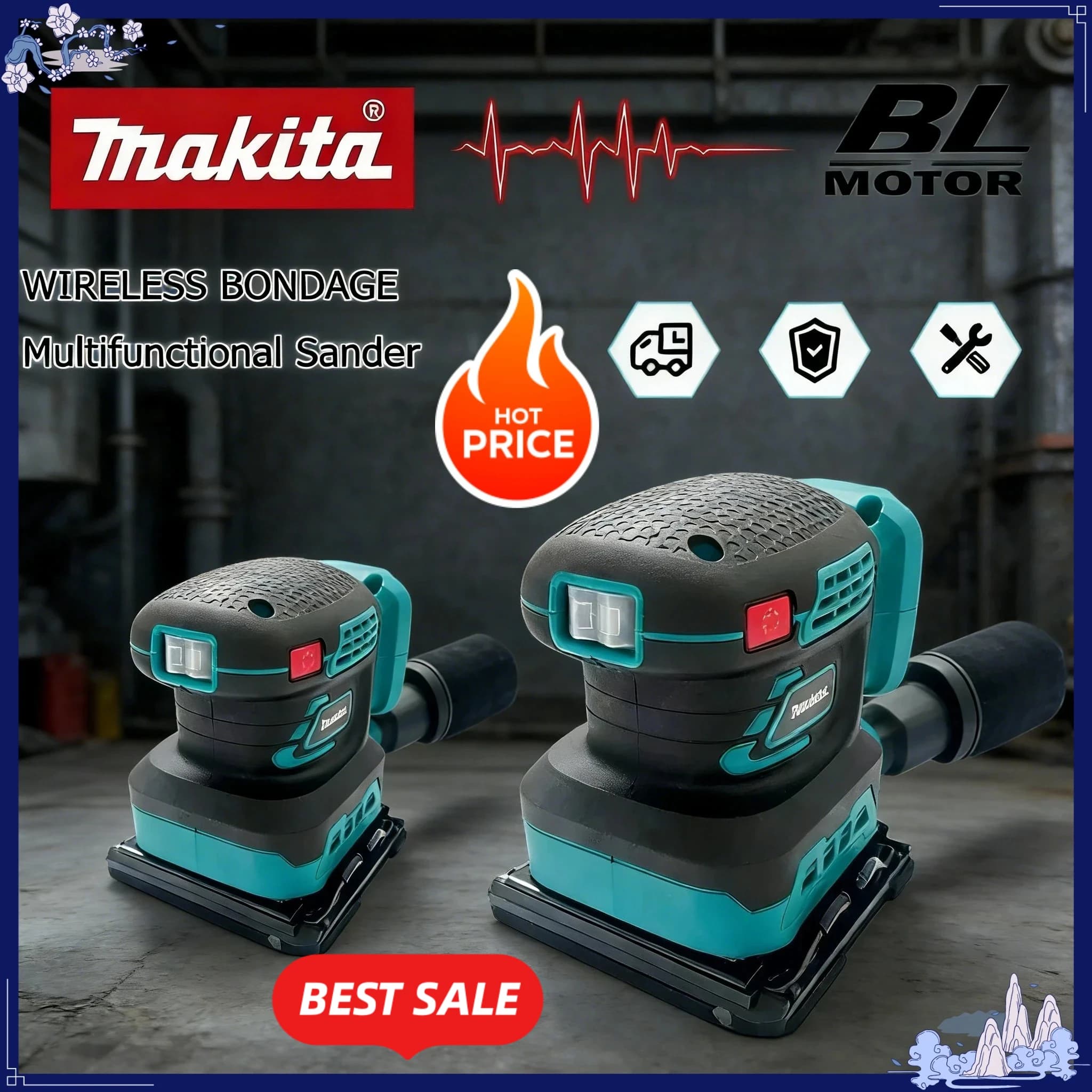 Lixadeira orbital aleatória sem fio Makita, máquina de polimento profissional, ferramenta de controle de velocidade sem escova para bateria de 18V 20V