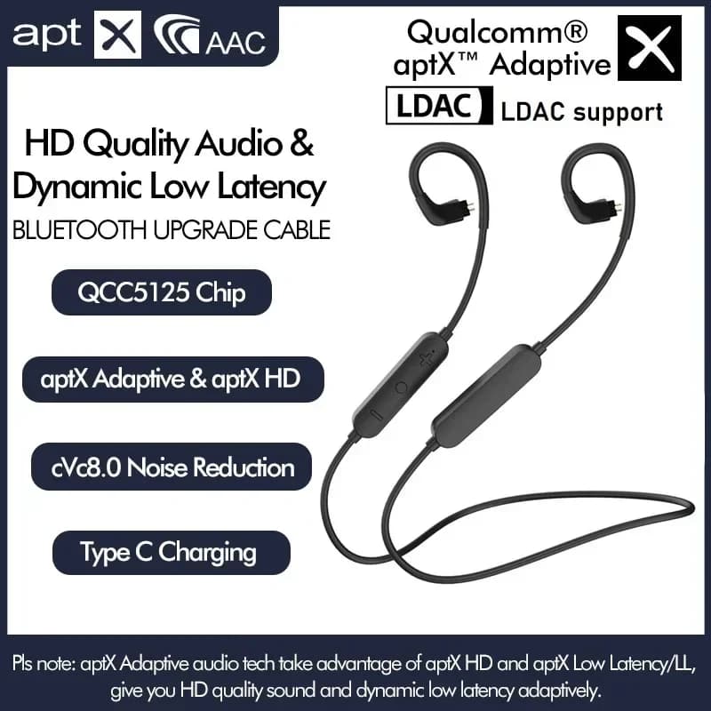 Cabo Bluetooth sem fio com faixa de pescoço QCC5125 LDAC aptX Adaptive aptX-HD
