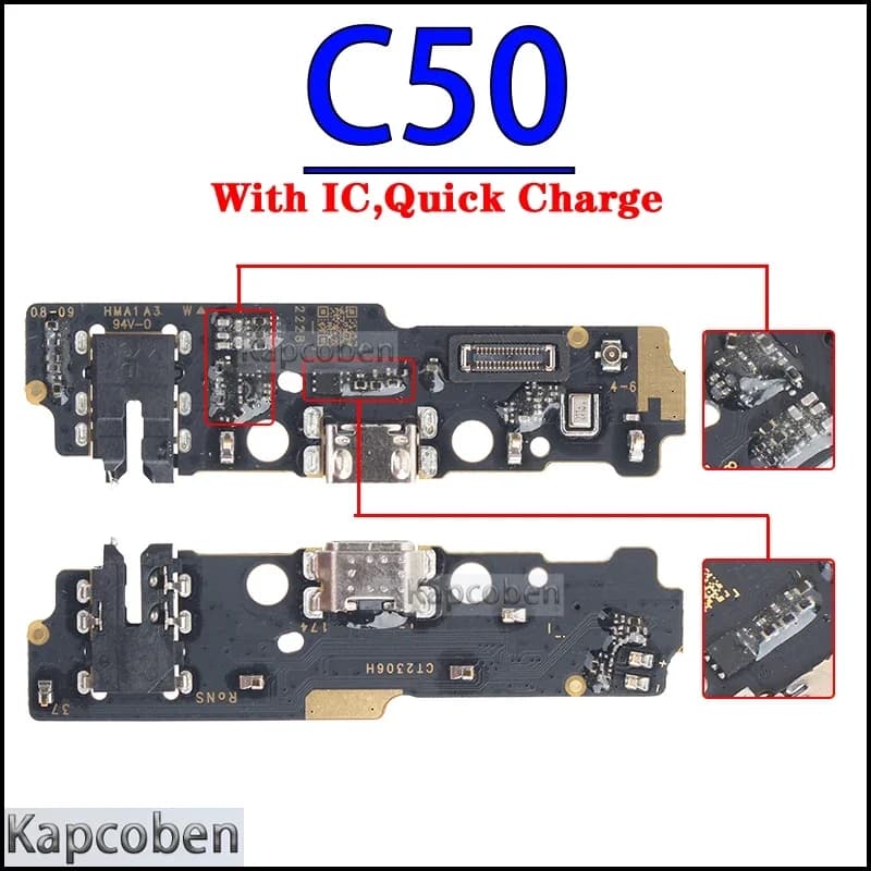 Módulo de carregamento USB preto Xiaomi Poco C50 com IC para carga rápida compatível com vários modelos