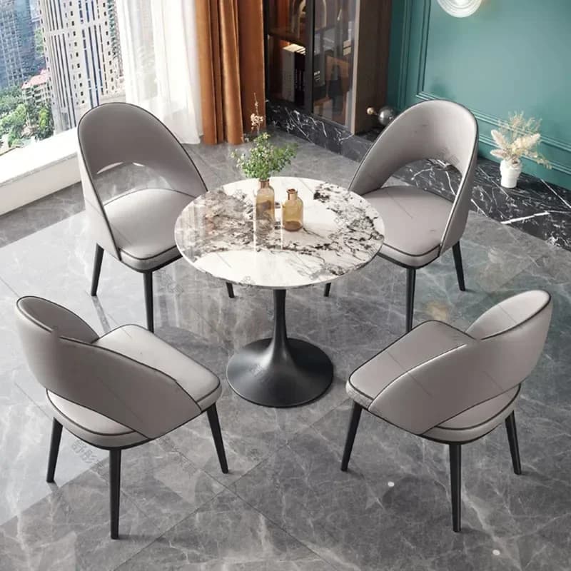 Conjunto de mesa de centro moderna com design nórdico e cadeiras cinza