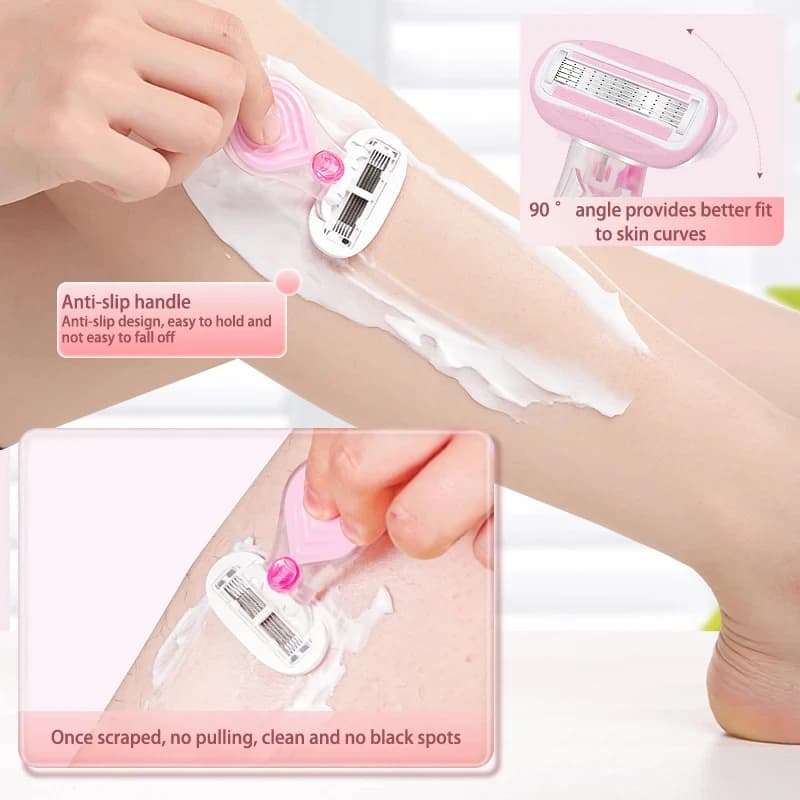 Aparelho de barbear portátil para mulheres, para viagem, rosto, pernas, biquíni, depilação corporal com lâmina de proteção, conjunto de barbeador manual feminino, lâminas de barbear