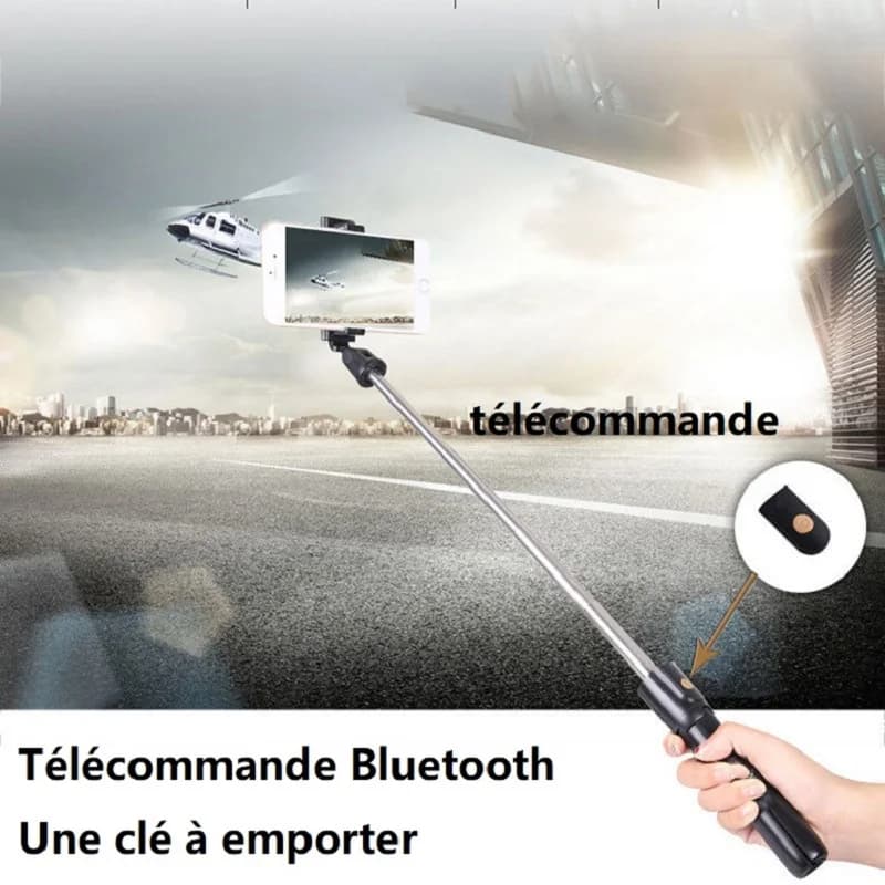 Bastão de selfie 3 em 1 com controle remoto Bluetooth preto para fotos à distância